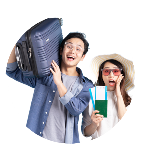 Happy couple with luggage