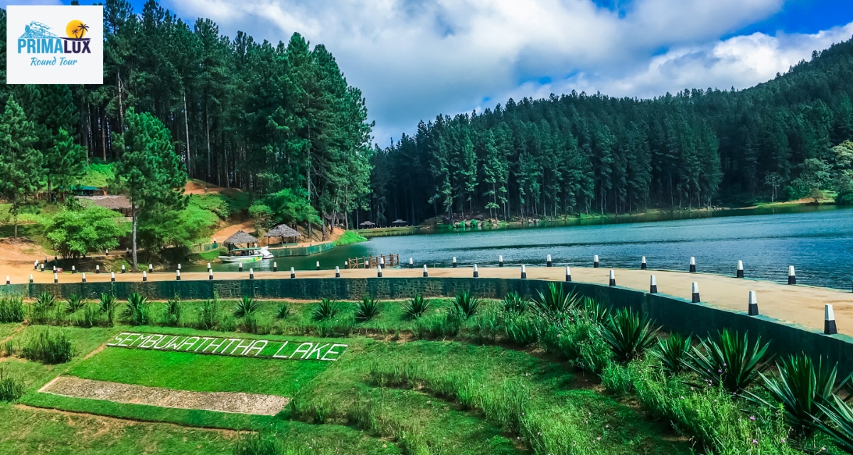 Sembuwaththa Lake surrounded by pine trees